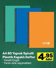 A4 80 Yaprak Spiralli Plastik Kapaklı Defter image