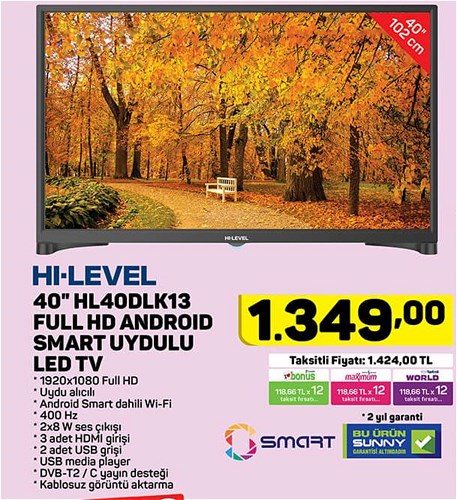 Hi-Level 40 inç HL40DLK13 Full HD Android Smart Uydulu Led Tv image