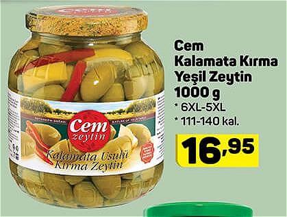 Cem Kalamata Kırma Yeşil Zeytin 1000 g image