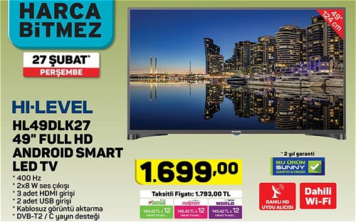 Hi-Level HL49DLK27 49 inç Full Hd Andoroid Smart Led Tv image
