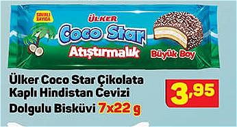 Ülker Coco Star Çikolata Kaplı Hindistan Cevizi Dolgulu Bisküvi 7x22 g image