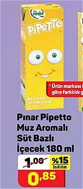 Pınar Pipetto Muz Aromalı Süt Bazlı İçecek 180 ml image