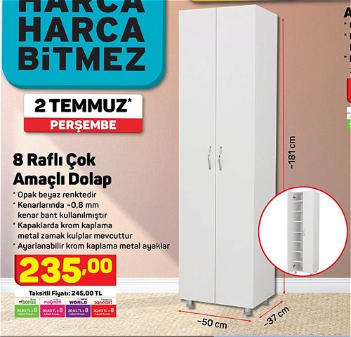 8 Raflı Çok Amaçlı Dolap 50x37x181 cm image