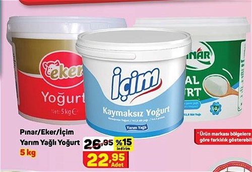 Pınar/Eker/İçim Yarım Yağlı Yoğurt 5 kg image