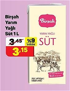 Birşah Yarım Yağlı Süt 1 l image