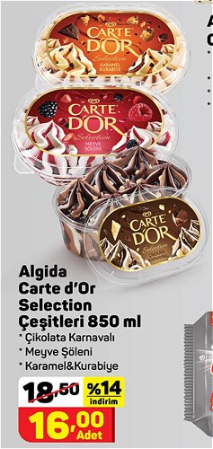 Algida Carte d'Or Selection Çeşitleri 850 ml image