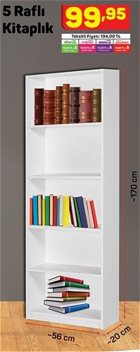 5 Raflı Kitaplık 170x56x20 cm image