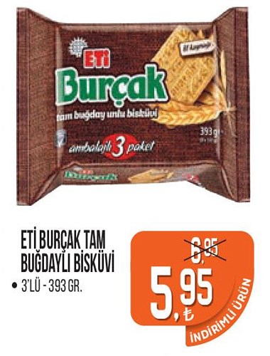 Eti Burçak Tam Buğdaylı Bisküvi 3'lü 393 gr image