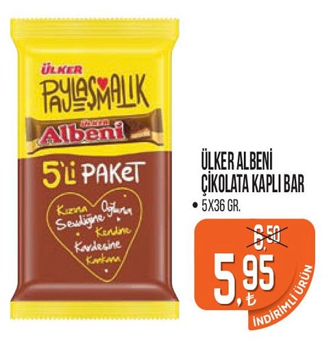 Tarım Kredi Kooperatifi Ülker Albeni Çikolata Kaplı Bar 5x36 gr