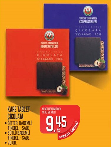 Tarım Kredi Birlik Kare Tablet Çikolata 70 gr image