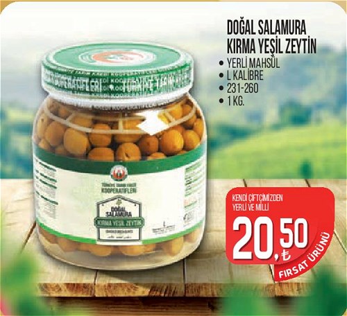 Tarım Kredi Birlik Doğal Salamura Kırma Yeşil Zeytin L Kalibre 231-260 1 Kg image