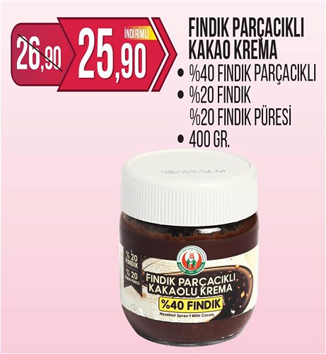 Tarım Kredi Kooperatifi Tarım Kredi Birlik Fındık Parçacıklı Kakao Krema 400 gr