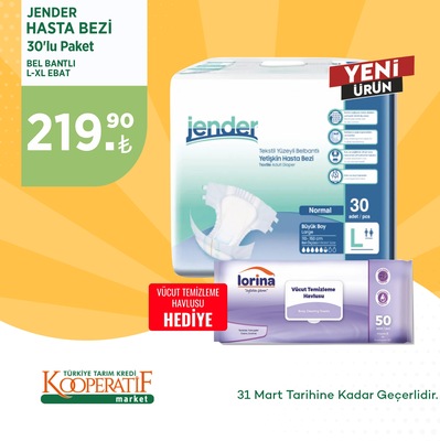 Jender Hasta Bezi 30'lu Paket Bel Bantlı + Vücut Temizleme Havlusu Hediye image