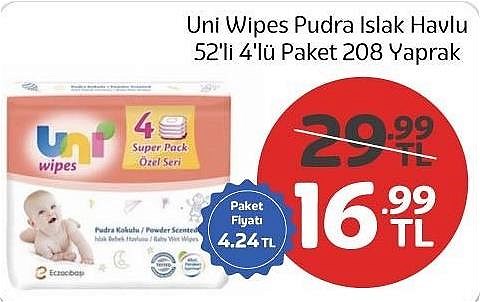 Uni Wipes Pudra Islak Havlu 52'li 4'lü Paket 208 Yaprak image