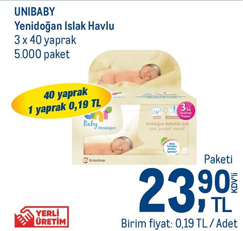 Uni Baby Yenidoğan Islak Havlu 3x40 yaprak image