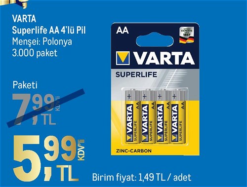 Varta Superlife AA 4'lü Pil image