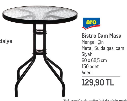 Aro Bistro Cam Masa Siyah 60x69,5 cm image