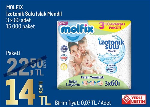 Molfix İzotonik Sulu Islak Mendil 3x60 Adet image