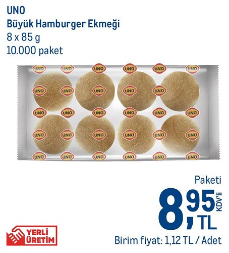 Uno Büyük Hamburger Ekmeği 8x85 g image