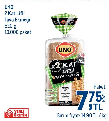 Uno 2 Kat Lifli Tava Ekmeği 520 g image