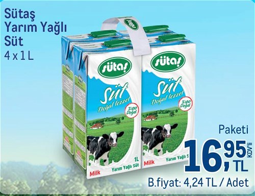 Sütaş Yarım Yağlı Süt 4x1 l image