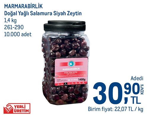 Marmarabirlik Doğal Yağlı Salamura Siyah Zeytin 1,4 kg 261-290 image