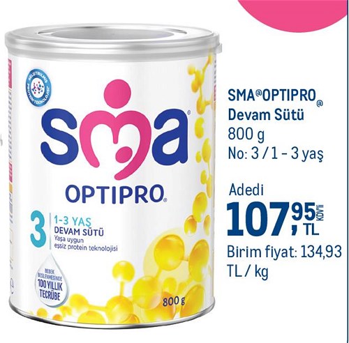 Sma Optipro Devam Sütü 800 g No:3 1-3 Yaş image