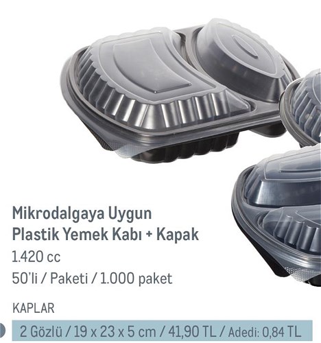 Mikrodalga Uygun Plastik Yemek Kabı 2 Gözlü 1420 cc 50'li image