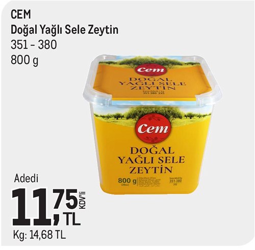 Cem Doğal Yağlı Sele Zeytin 351-380 800 g image