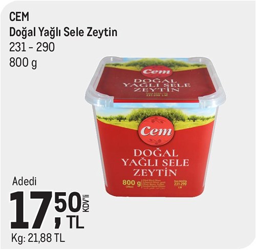 Cem Doğal Yağlı Sele Zeytin 231-290 800 g image