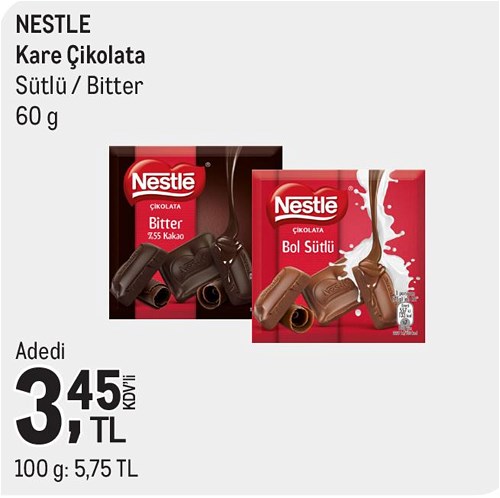 Nestle Kare Çikolata Sütlü/Bitter 60 g image