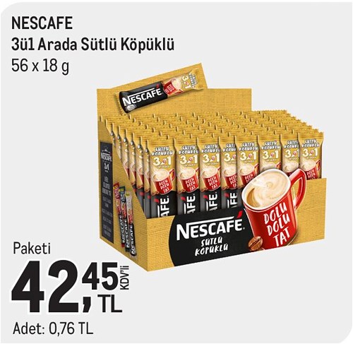 Nescafe 3ü1 Arada Sütlü Köpüklü 56x18 g image