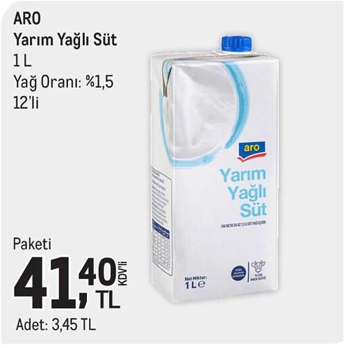 Aro Yarım Yağlı Süt 1 l 12'li image