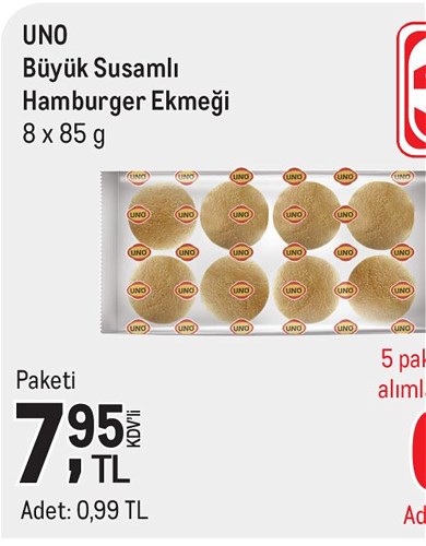 Uno Büyük Susamlı Hamburger Ekmeği 8x85 g image