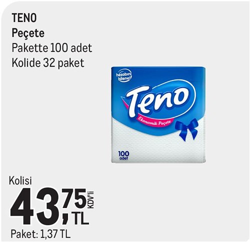 Teno Peçete Pakette 100 Adet Kolide 32 Adet image