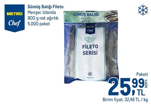 Metro Chef Gümüş Balığı Fileto 800 g Net Ağırlık image