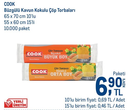 Cook Büzgülü Kavun Kokulu Çöp Torbaları 65 x 70 cm 10'lu / 55 x 60 cm 15'li image