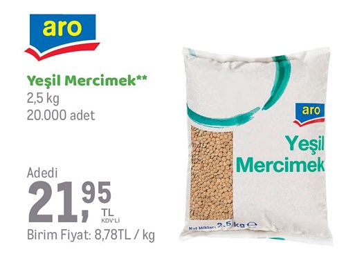 Aro Yeşil Mercimek 2,5 kg image