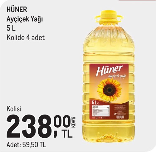 Hüner Ayçiçek Yağı 5 L Kolide 4 Adet image