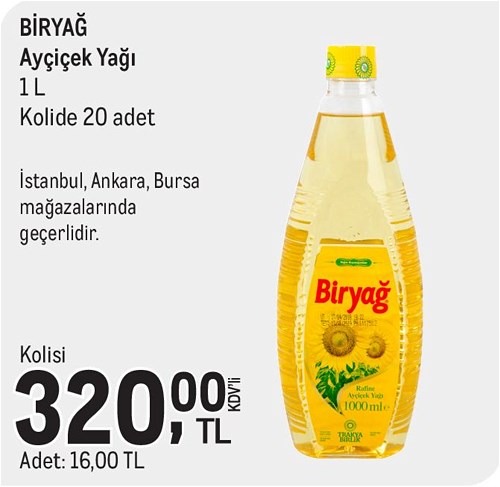 Biryağ Ayçiçek Yağı 1 L Kolide 20 Adet image