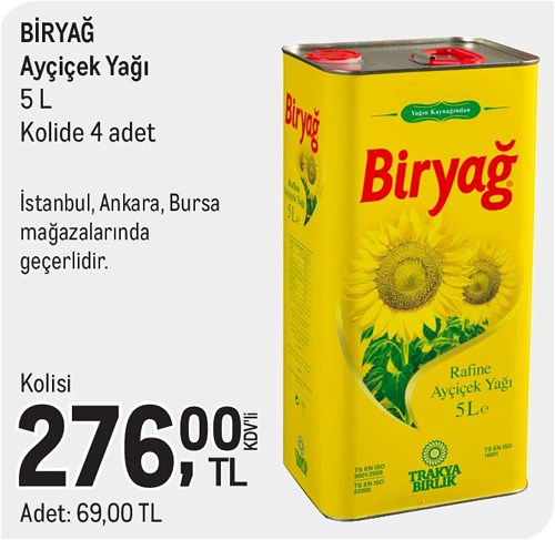 Biryağ Ayçiçek Yağı 5 L Kolide 4 Adet image