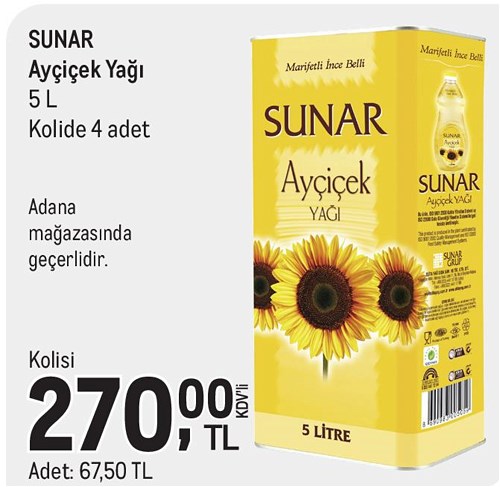 Sunar Ayçiçek Yağı 5 L Kolide 4 Adet image