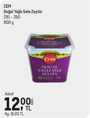 Cem Doğal Yağlı Sele Zeytin 291 - 350 800 g image