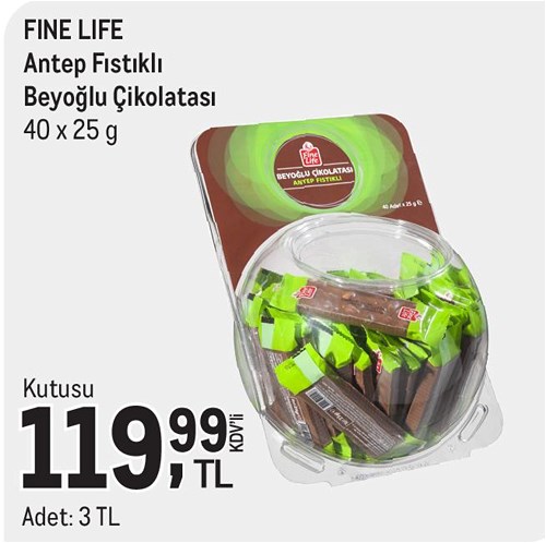 Fine Lİfe Antep Fıstıklı Beyoğlu Çikolatası 40x25 g image