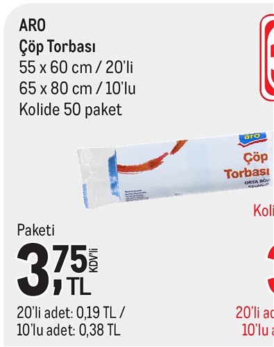 Aro Çöp Torbası 55x60 cm/20'li 65x80 cm/10'lu Kolide 50 Paket image