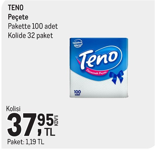 Teno Peçete Pakette 100 Adet Kolide 32 Adet image