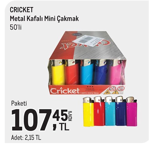 Cricket Metal Kafalı Mini Çakmak 50'li image