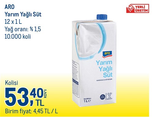 Aro Yarım Yağlı Süt 12x1 l image