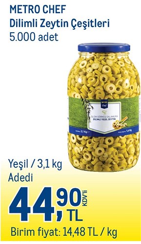 Metro Chef Dilimli Yeşil Zeytin 3,1 kg image