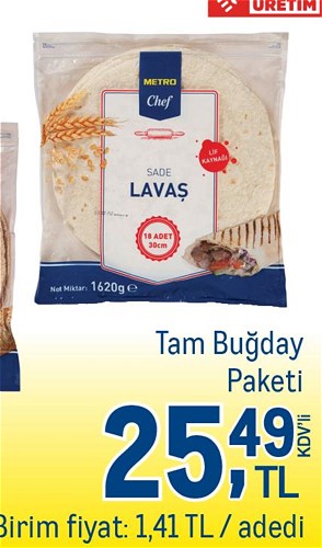Metro Metro Chef Tam Buğday Lavaş 18x30 cm